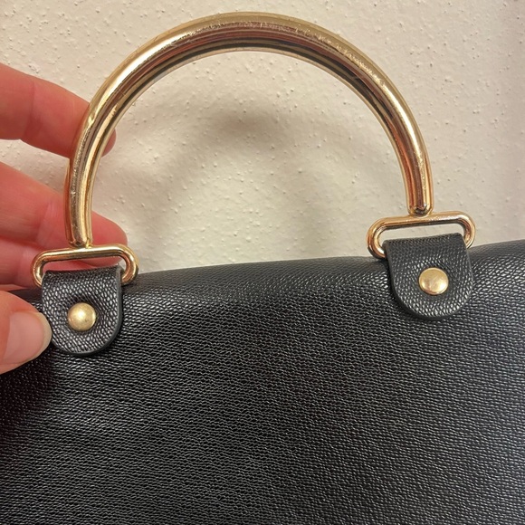 Black Handbag with Gold Accents Versatile Gold Studded Leather Shoulder Bag - Picture 7 of 15